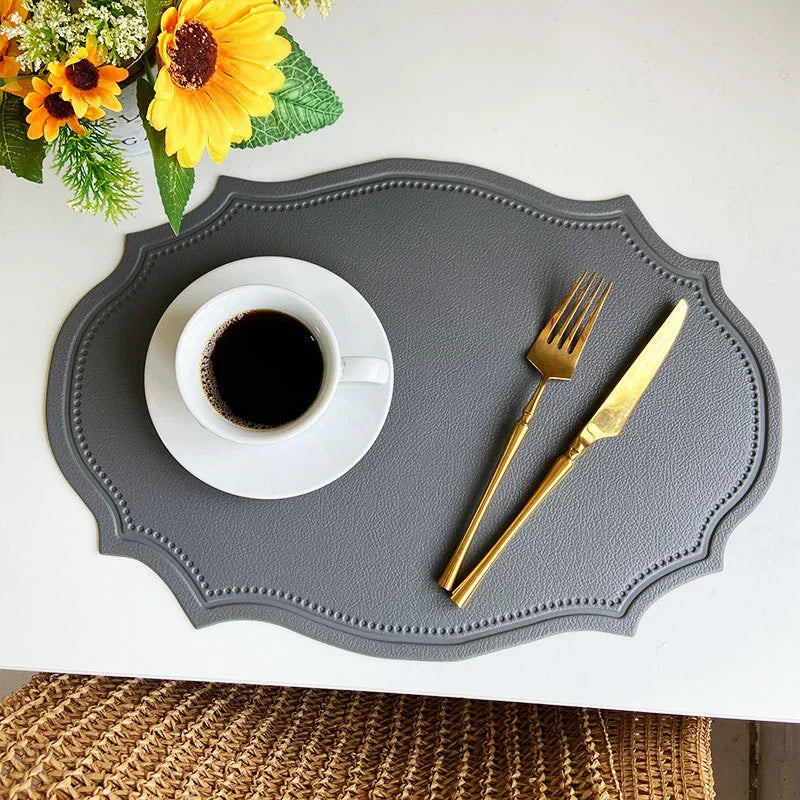 Leather Placemat Tableware Pad Irregular Retro Table Mat Heat Insulation Waterproof and Oil-proof Home Dining PVC Plate Mat