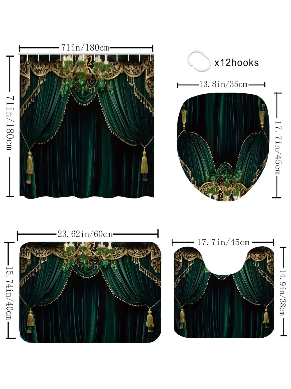 4pc Polyester Bath Curtain Set Striped Modern Home Decor