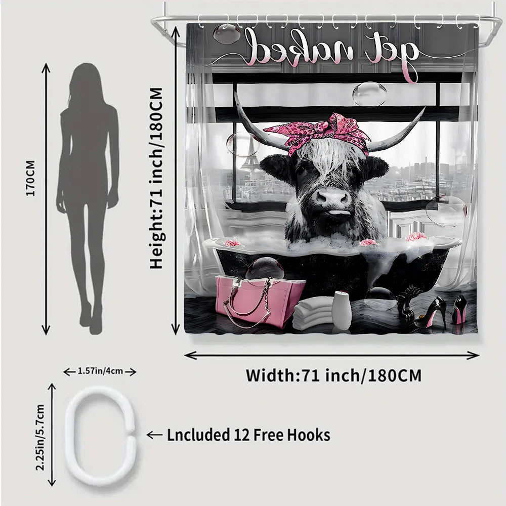 Cow Window Shower Curtain 4pc Polyester 2D Print Modern Home