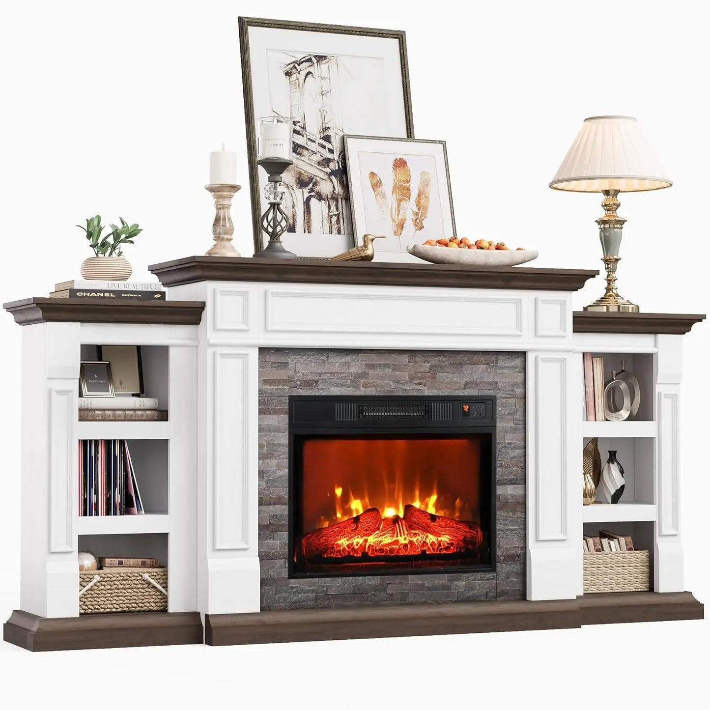 Electric Fireplace With Mantel Cabinets TV Stand Living Room