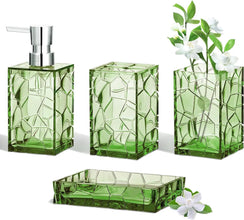 Sage Green Acrylic Bathroom Accessories Set with Soap Dispenser, Toothbrush Holder, Tumbler, Soap Dish - Strong & Durable Modern