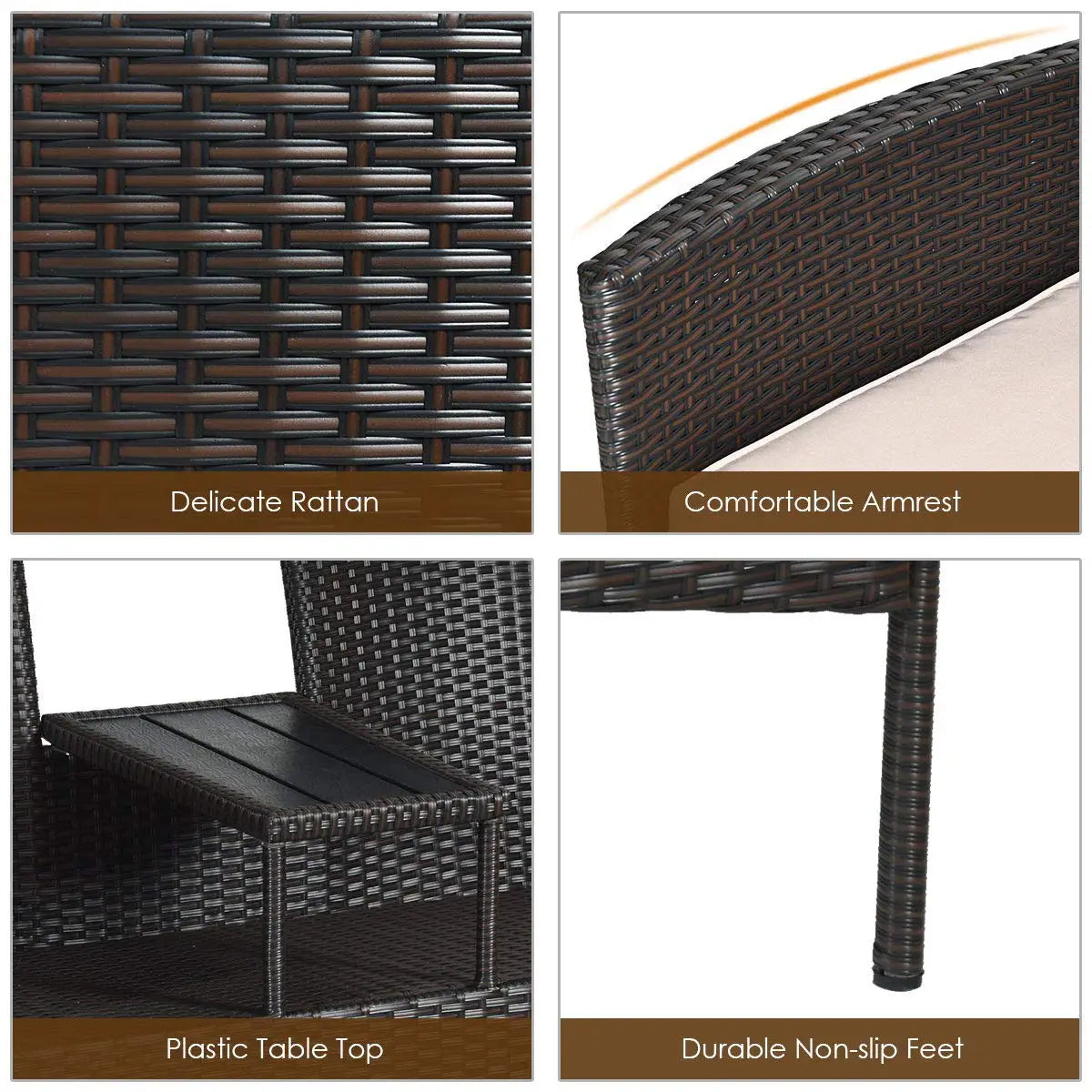 Outdoor Rattan Loveseat Modern Patio Conversation Set With Cushions Table