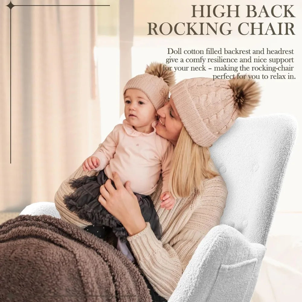 RBXC Teddy Upholstered Nursing Rocking Chair Glider With High Back