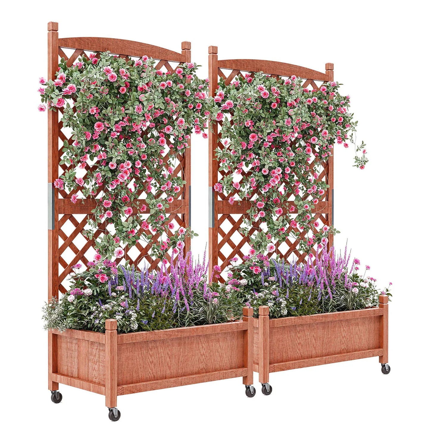Twister.CK Wood Planter Box With Trellis On Wheels For Plants