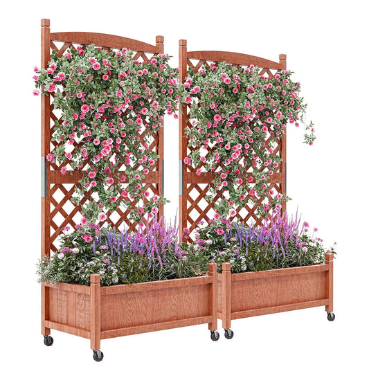 Twister.CK Wood Planter Box With Trellis On Wheels For Plants