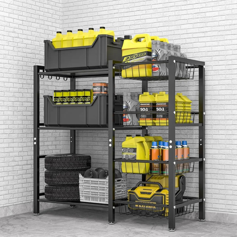 Three Shelf Kitchen Storage Rack With Steel Mesh Baskets