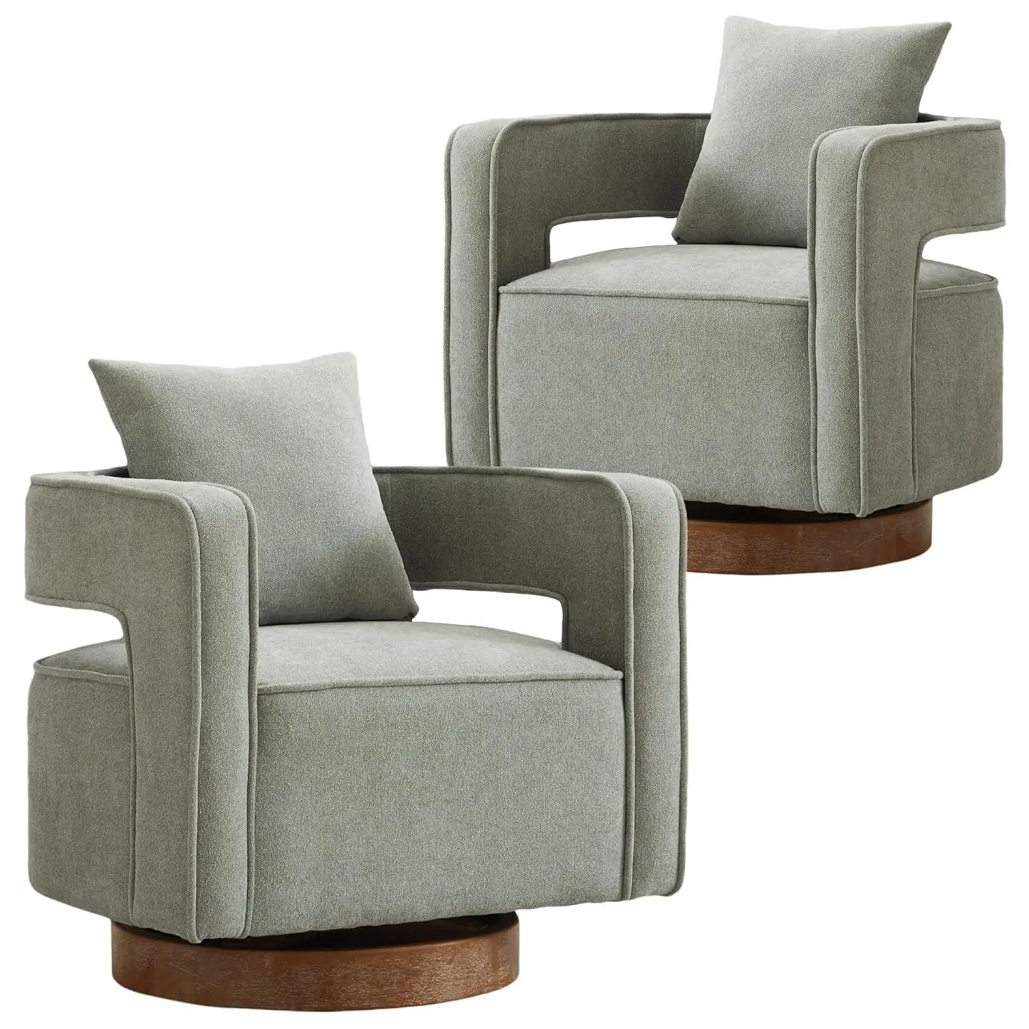 Upholstered Swivel Accent Chair Set Of 2 Linen Open Back Barrel Chair Pillow