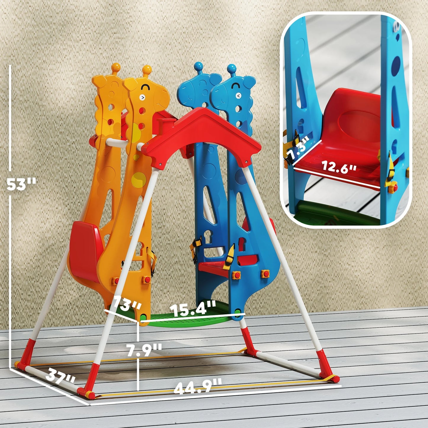 Face To Face Kids Swing Stable AFrame 2 Seat Indoor Outdoor Baby Toddler Swing with Safety Belts Giraffe Design for Ages