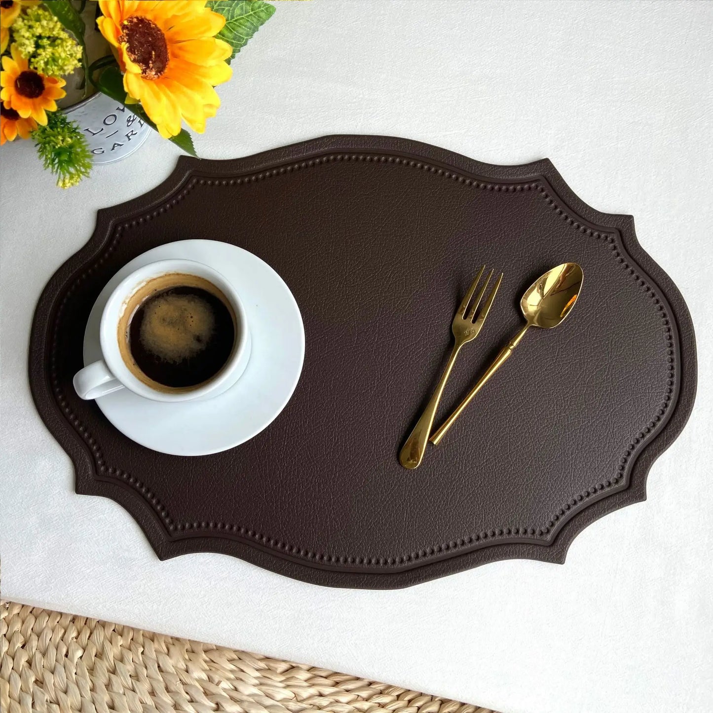 Leather Placemat Tableware Pad Irregular Retro Table Mat Heat Insulation Waterproof and Oil-proof Home Dining PVC Plate Mat