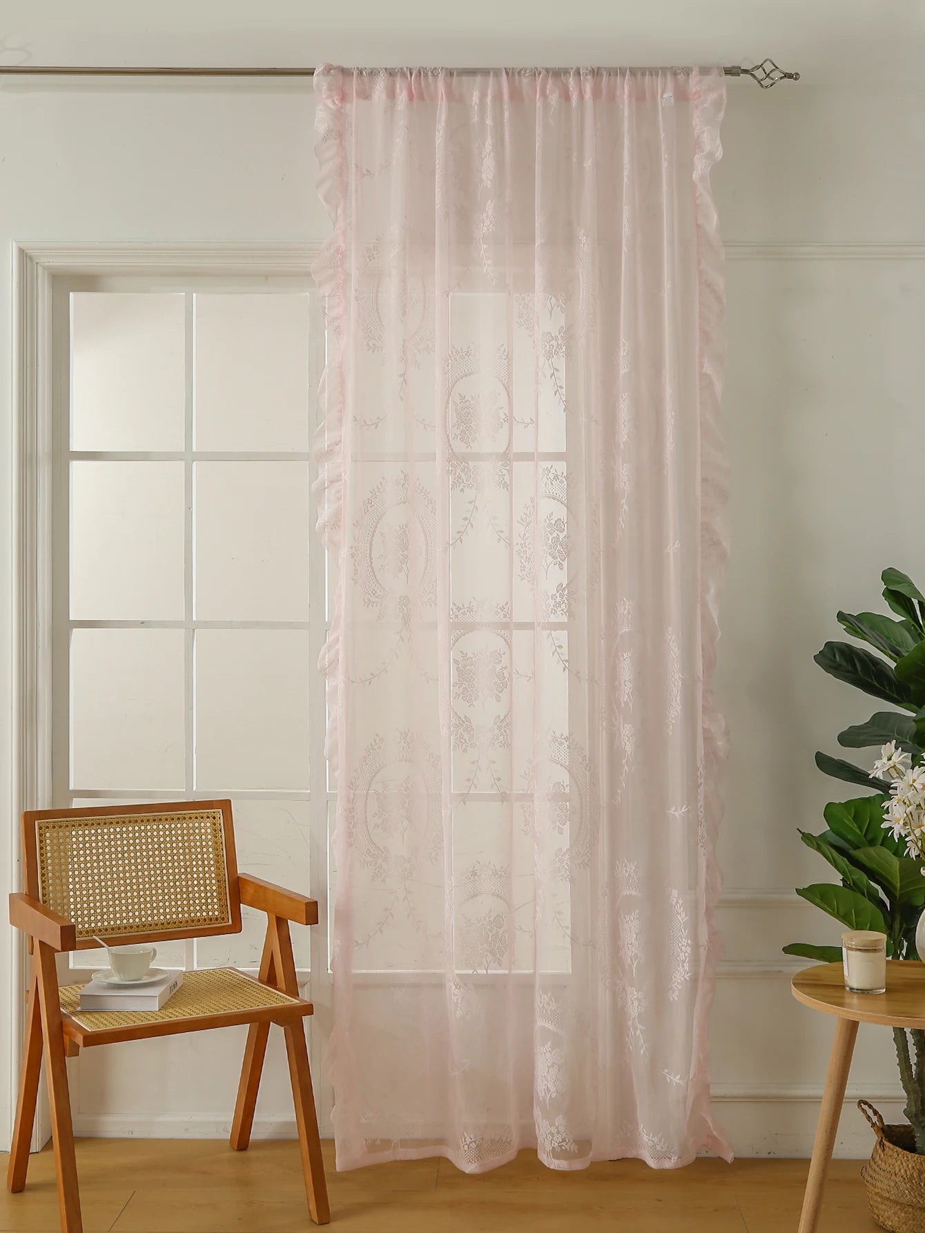 78 Inch Pink Lace Round Mirror Rod Pocket Curtains for Girls Cute Atmosphere Bedroom Balcony Home Decor Curtains