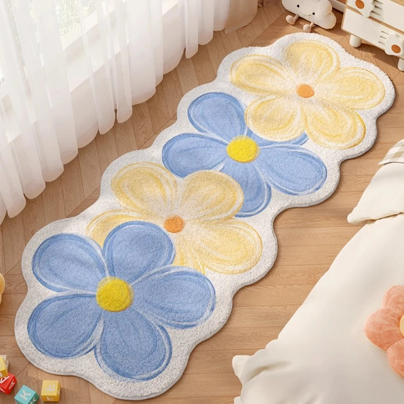 Flower Pattern Bedroom Decor Dopamine Carpet Thick Plush Carpets for Living Room Fluffy Soft Bedside Floor Mat Home Washable Rug