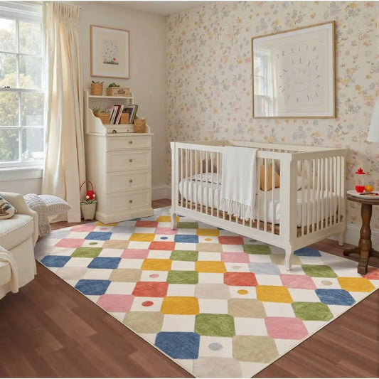 Kids Washable Indoor Rug Diamond Pattern Non Slip Classroom