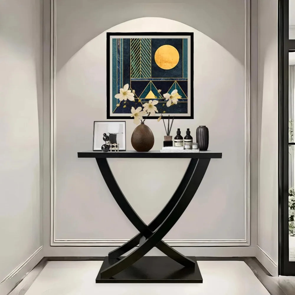 Wood Narrow Console Entryway Table With Curved Intersecting Legs