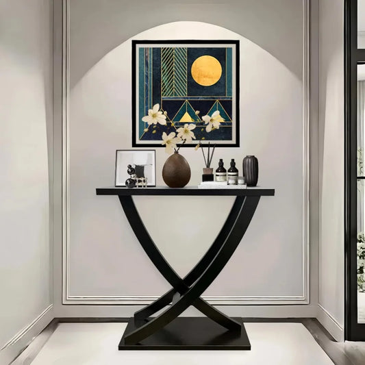 Wood Narrow Console Entryway Table With Curved Intersecting Legs