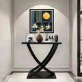 Wood Narrow Console Entryway Table With Curved Intersecting Legs