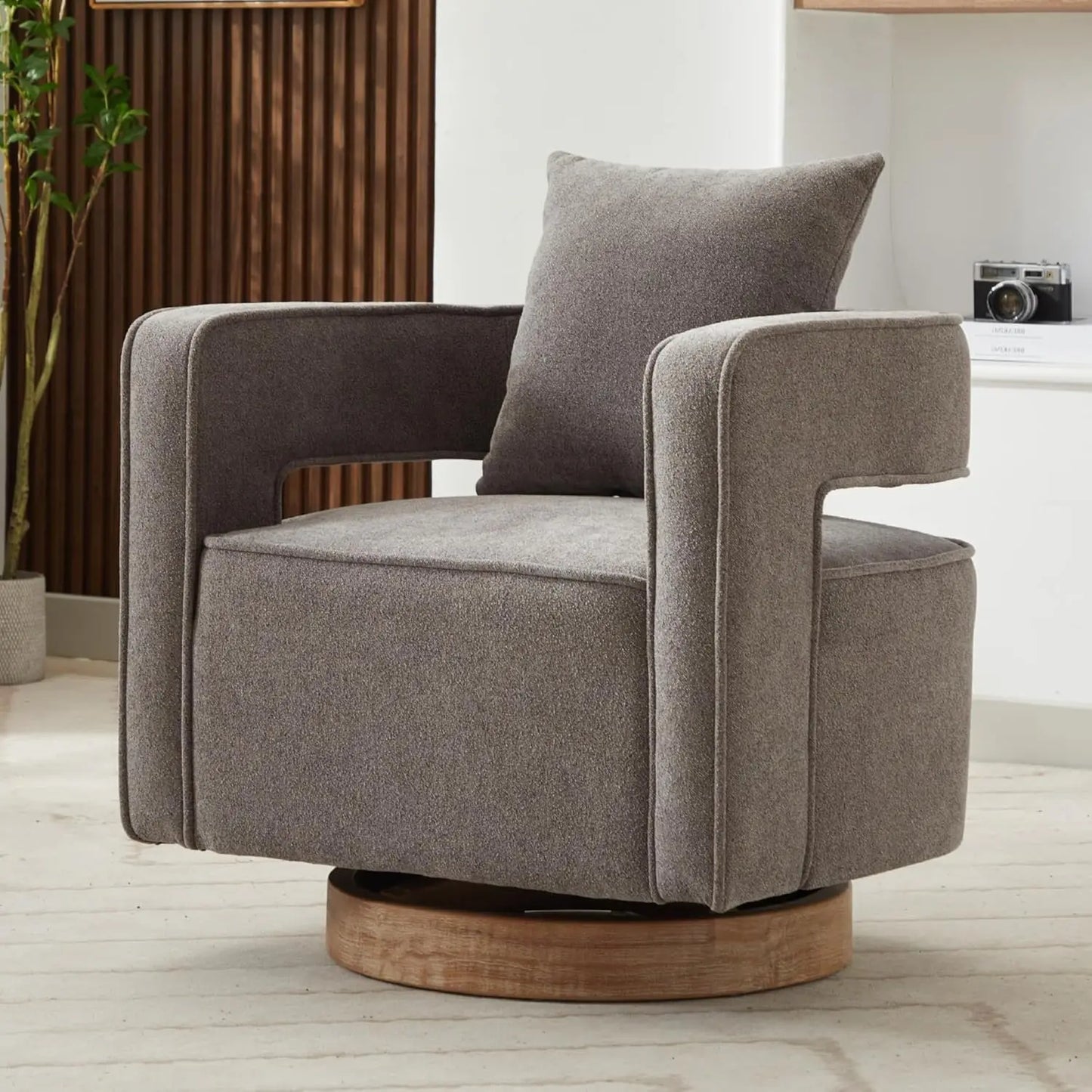 Upholstered Swivel Accent Chair Set Of 2 Linen Open Back Barrel Chair Pillow