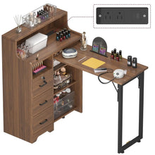 Nail Desk for Nail Tech, L Shape Foldable Manicure Table with Cabinet Drawer & Built-in Charging Station, Portable, Customized