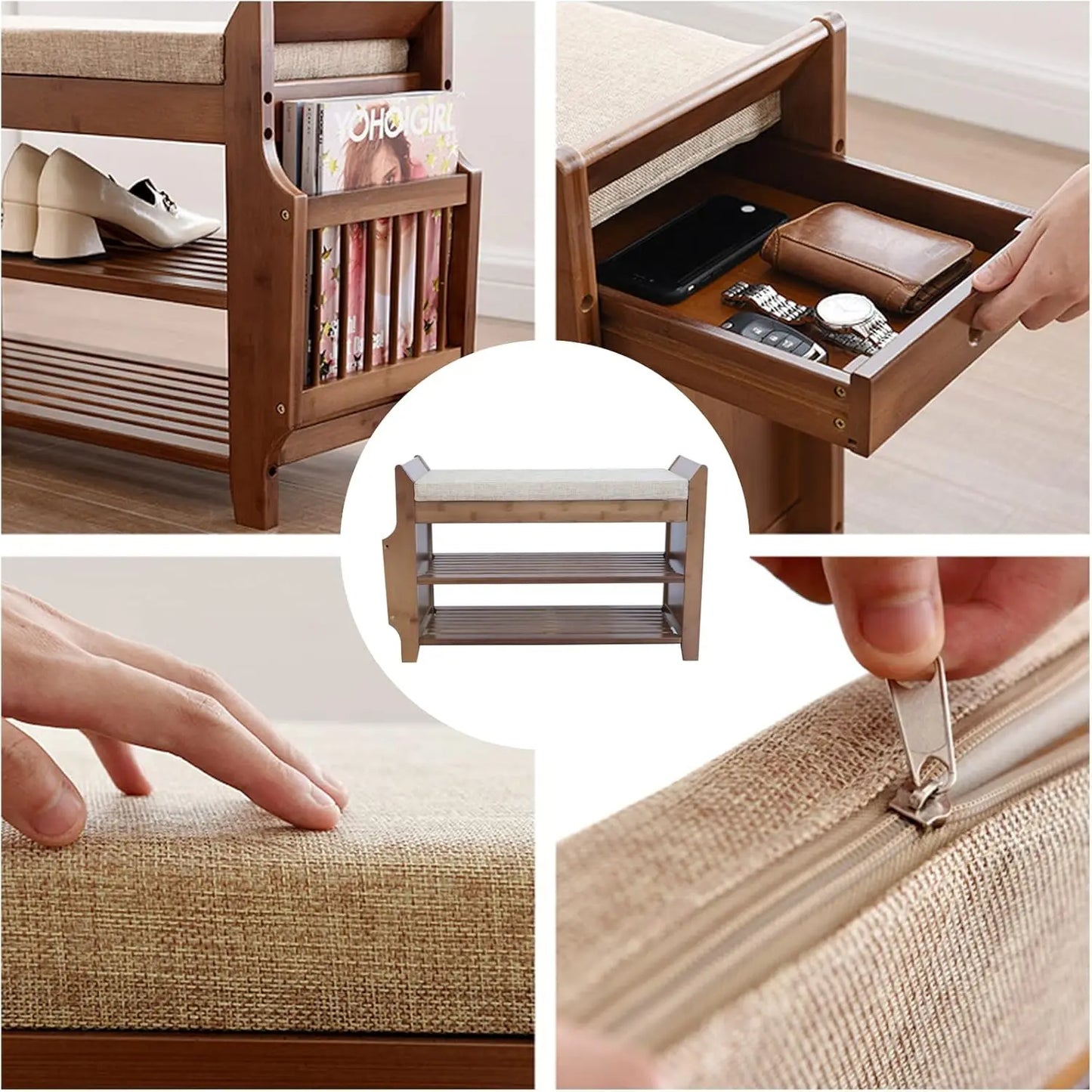 Bymaocar 2 Tier Shoe Rack Bench With Entryway Storage Basket