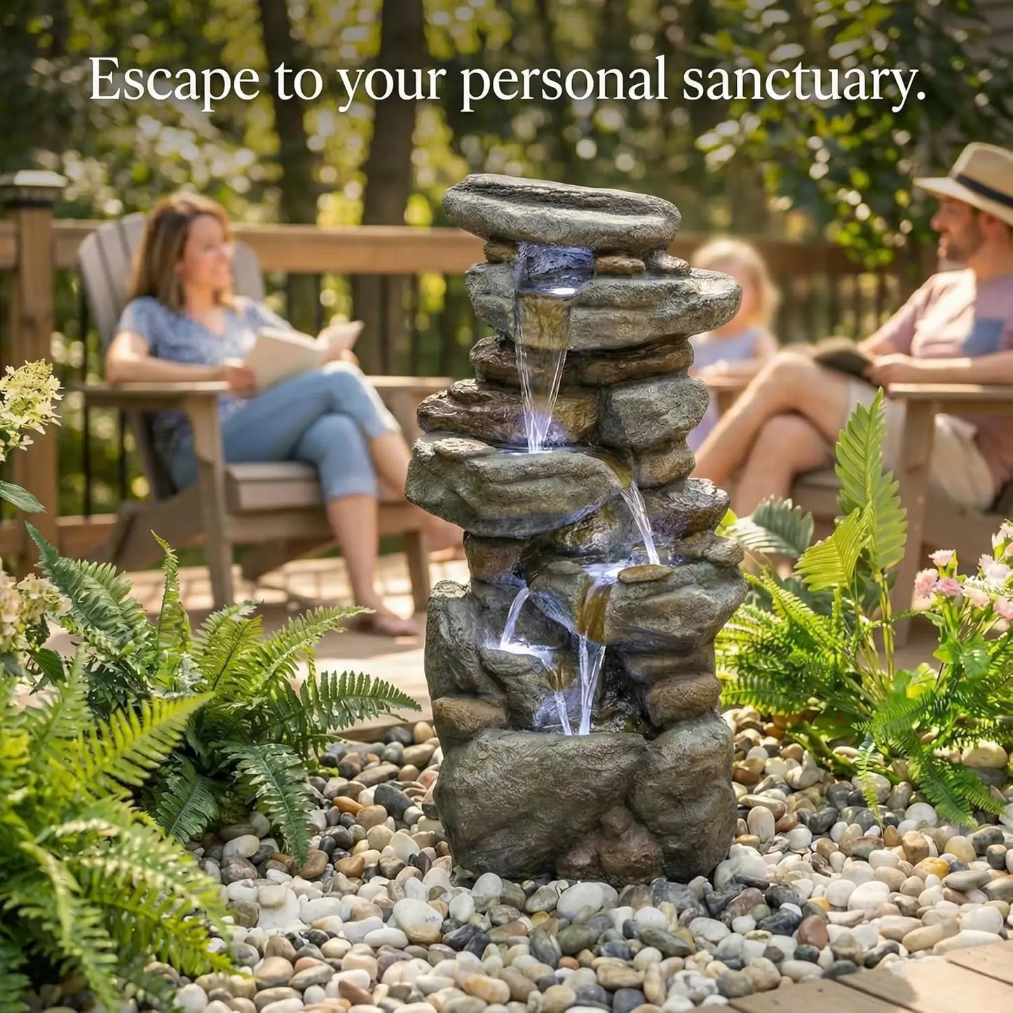 Outdoor Water Fountain Large - Stone Fountains with LED Light for Patio Yard Garden Backyard Decking Outdoor or Entryway Decor 3