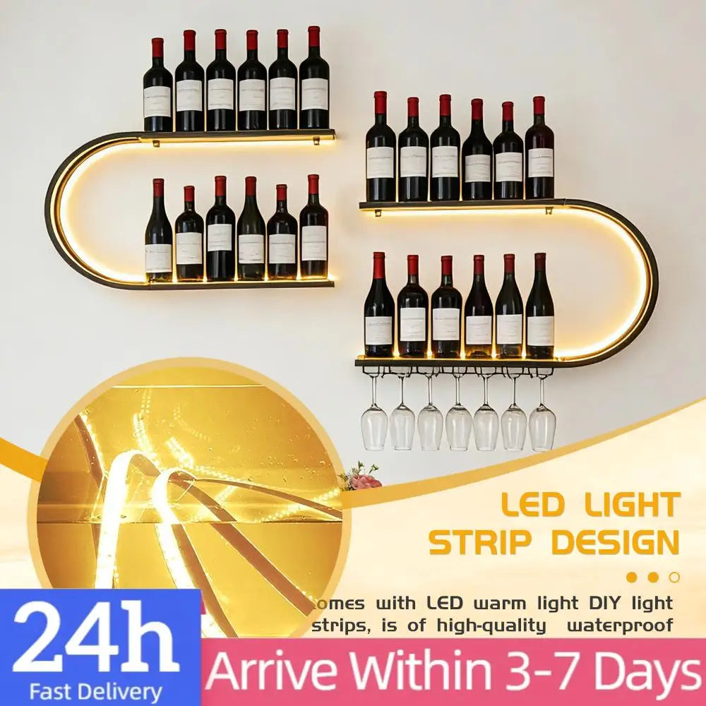 APWIKOGER 4 Tier Wall Mounted Wine Rack Glass Holder