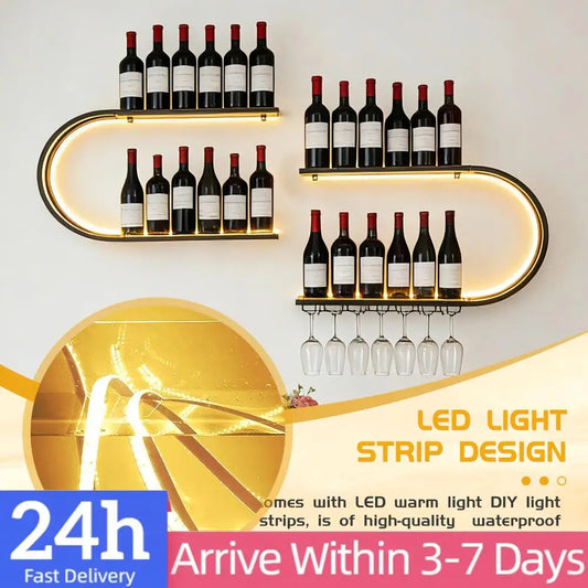 APWIKOGER 4 Tier Wall Mounted Wine Rack Glass Holder