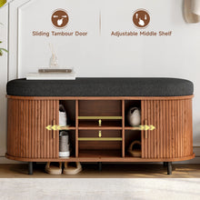 Shoe Bench 3 Tier Organizer With Cushion And Sliding Door