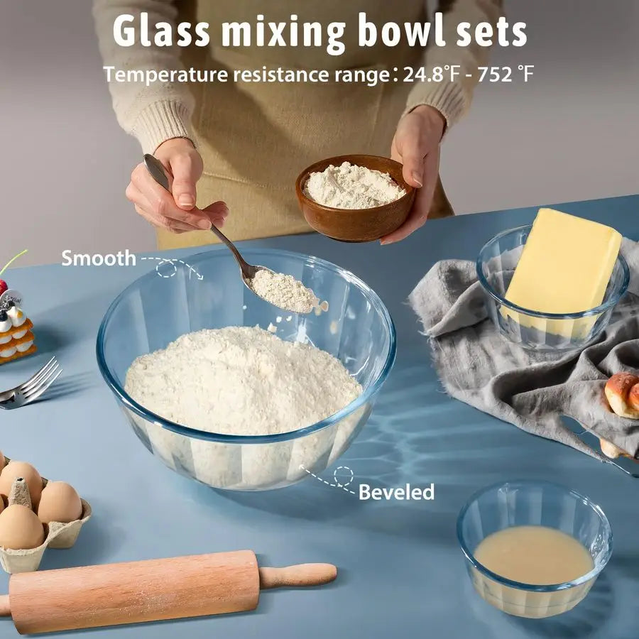 Mixing Bowls with Airtight Lids Sets, 5 Packs Thick Glass Nesting Bowls for Kitchen Baking, Meal Prepping, Bpa Free, Dishwasher