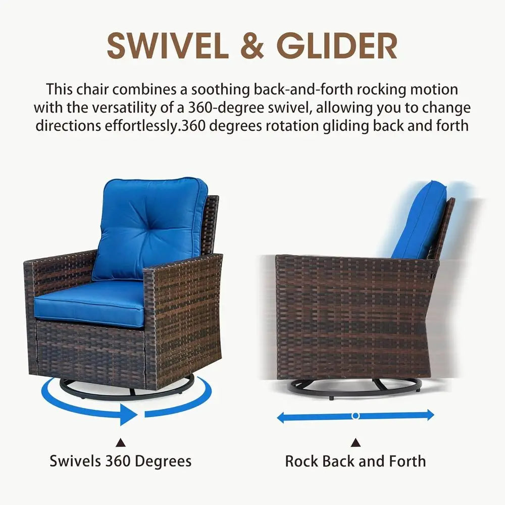 5-Piece Patio Set With Swivel Glider Chairs Glass Side Table