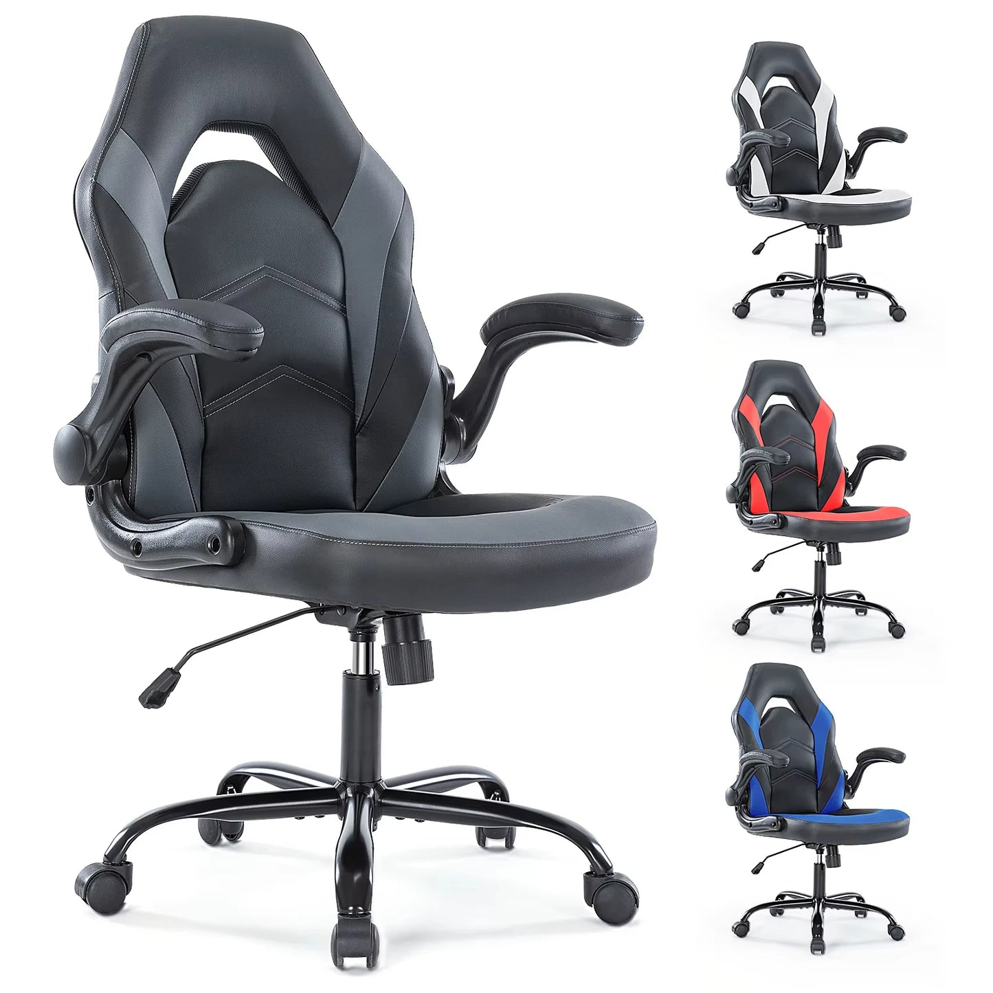 JHK Ergonomic PU Leather Office Chair With Flip Armrests