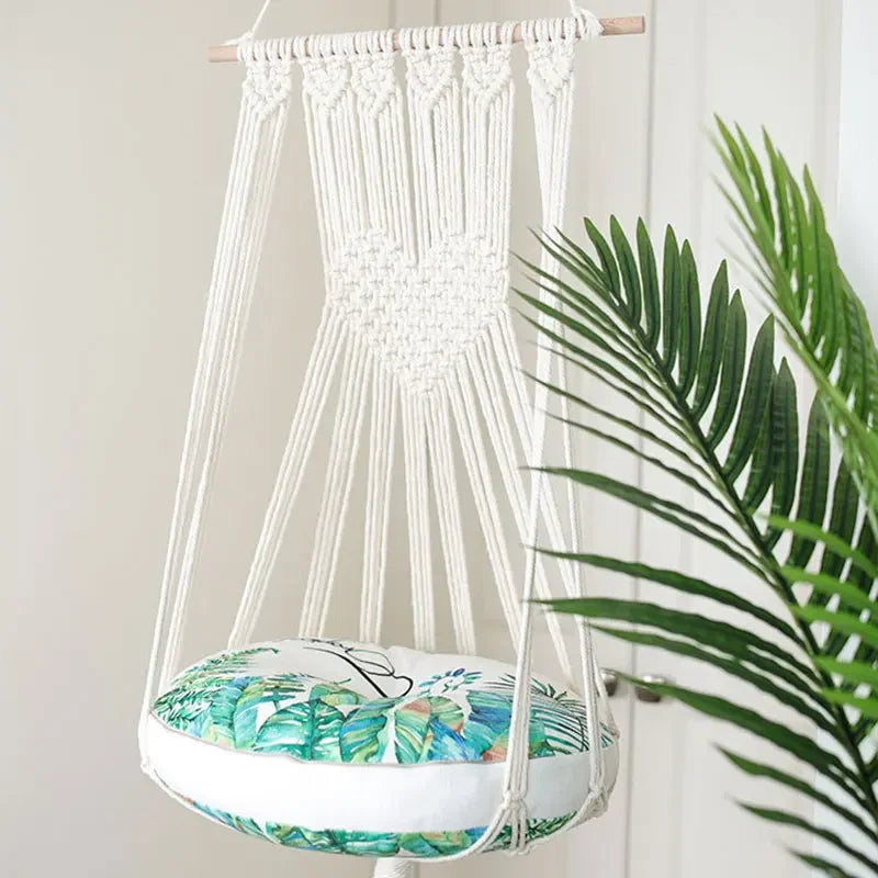 LEZIZI Handwoven Cotton Tapestry Pet Hammock Swing Bed Macrame