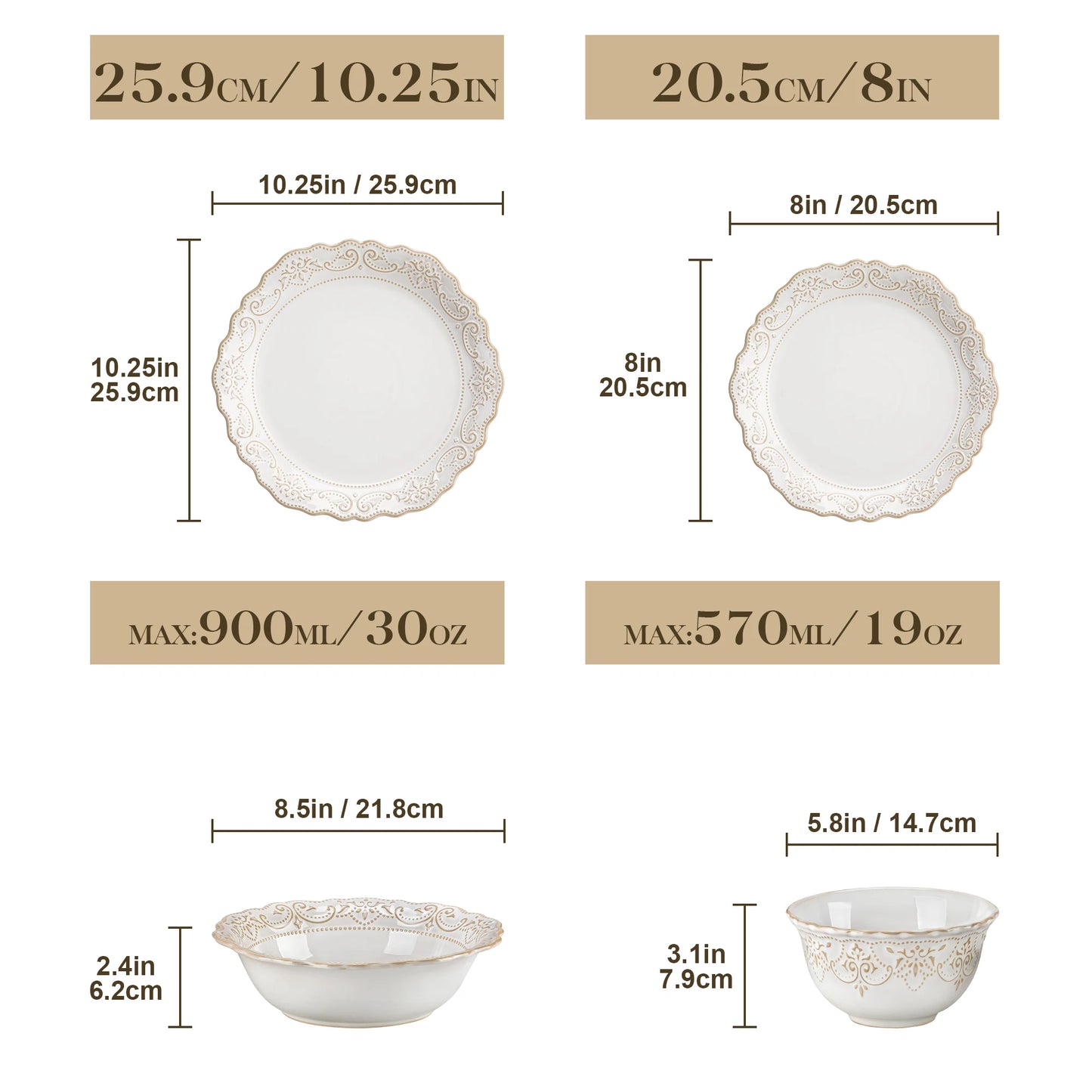 MALACASA Stoneware Dinnerware Set Relief 16 And 32 Piece With Plates Bowls