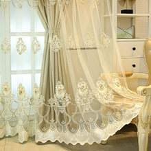 NONECN Elegant Double Layer Embossed 3D Embroidered Blackout Curtains Bedroom