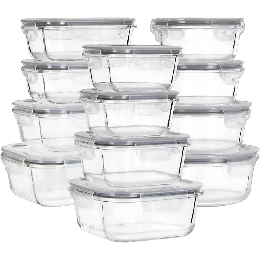 Glass Food Storage Containers with Lids, [24 Piece] Meal Prep Containers, Airtight Glass Bento Boxes, BPA Free & Leak Proof (12