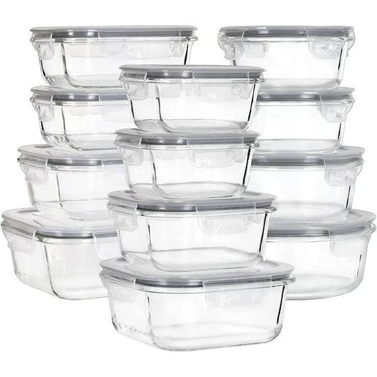 Glass Food Storage Containers with Lids, [24 Piece] Meal Prep Containers, Airtight Glass Bento Boxes, BPA Free & Leak Proof (12