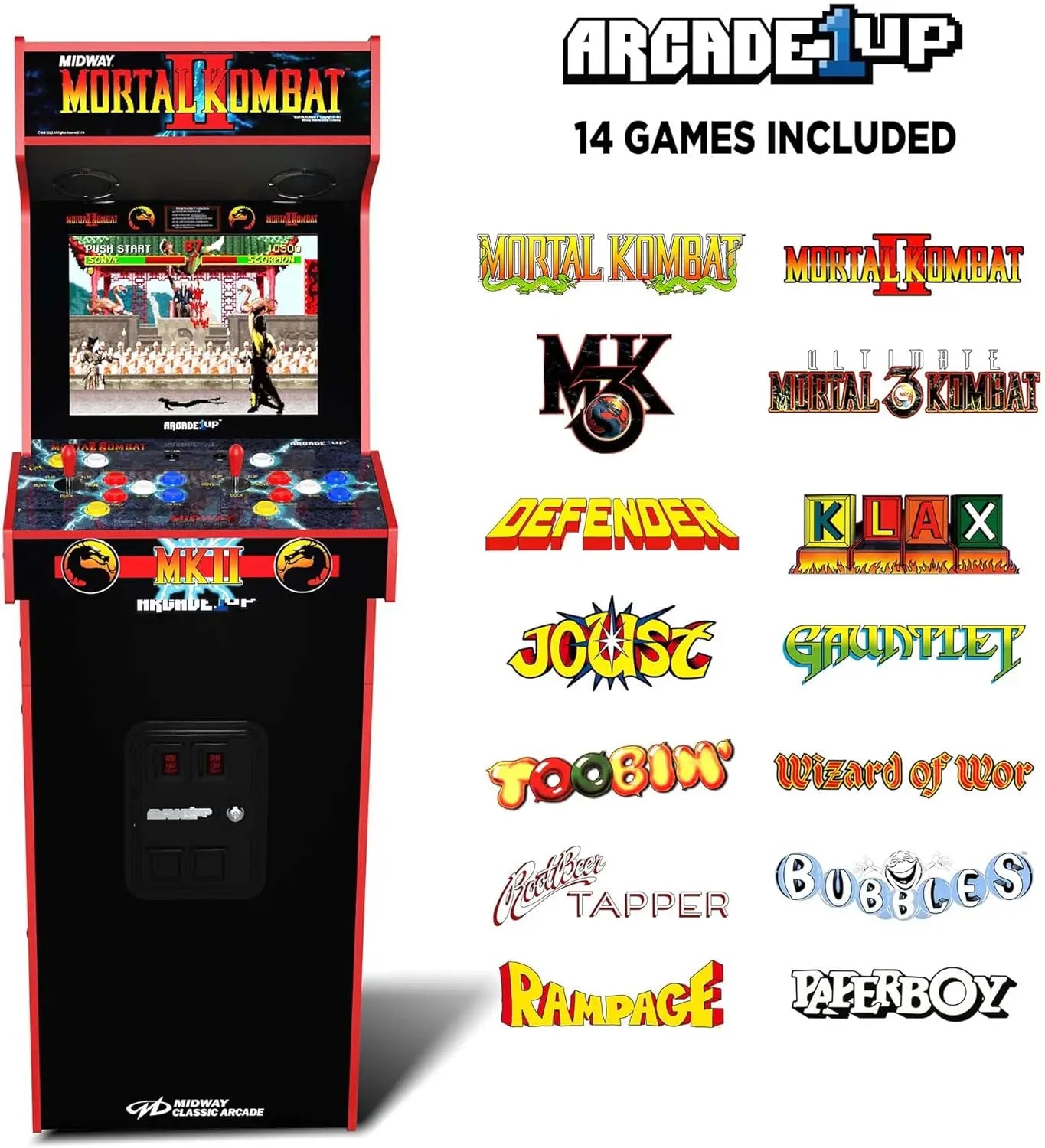 Mortal Kombat II Deluxe Arcade Cabinet With 14 Classic Games