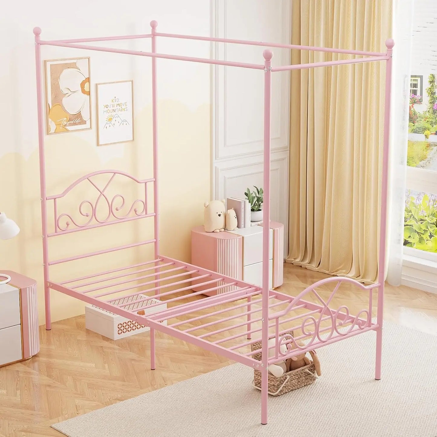 Princess Canopy Bed Frame With Four Posts For Kids