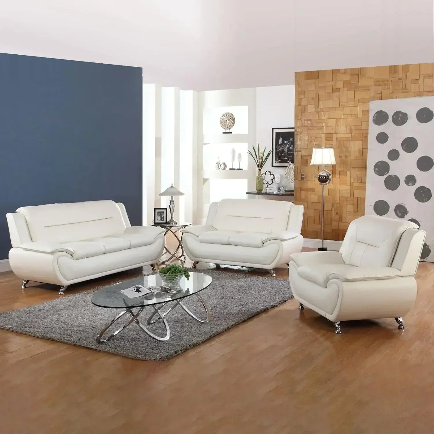 [Best Seller!]3 Piece Living Room Couch Set, Faux Leather Sofa Set, Modern Sofa Couch Set Living Room Furniture (Sofa+Loveseat+C