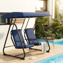 2 Person Outdoor Swing Chair Adjustable Canopy, Heavy Duty Porch Glider, Removable Cushions, Patio Swing For Garden Poolside