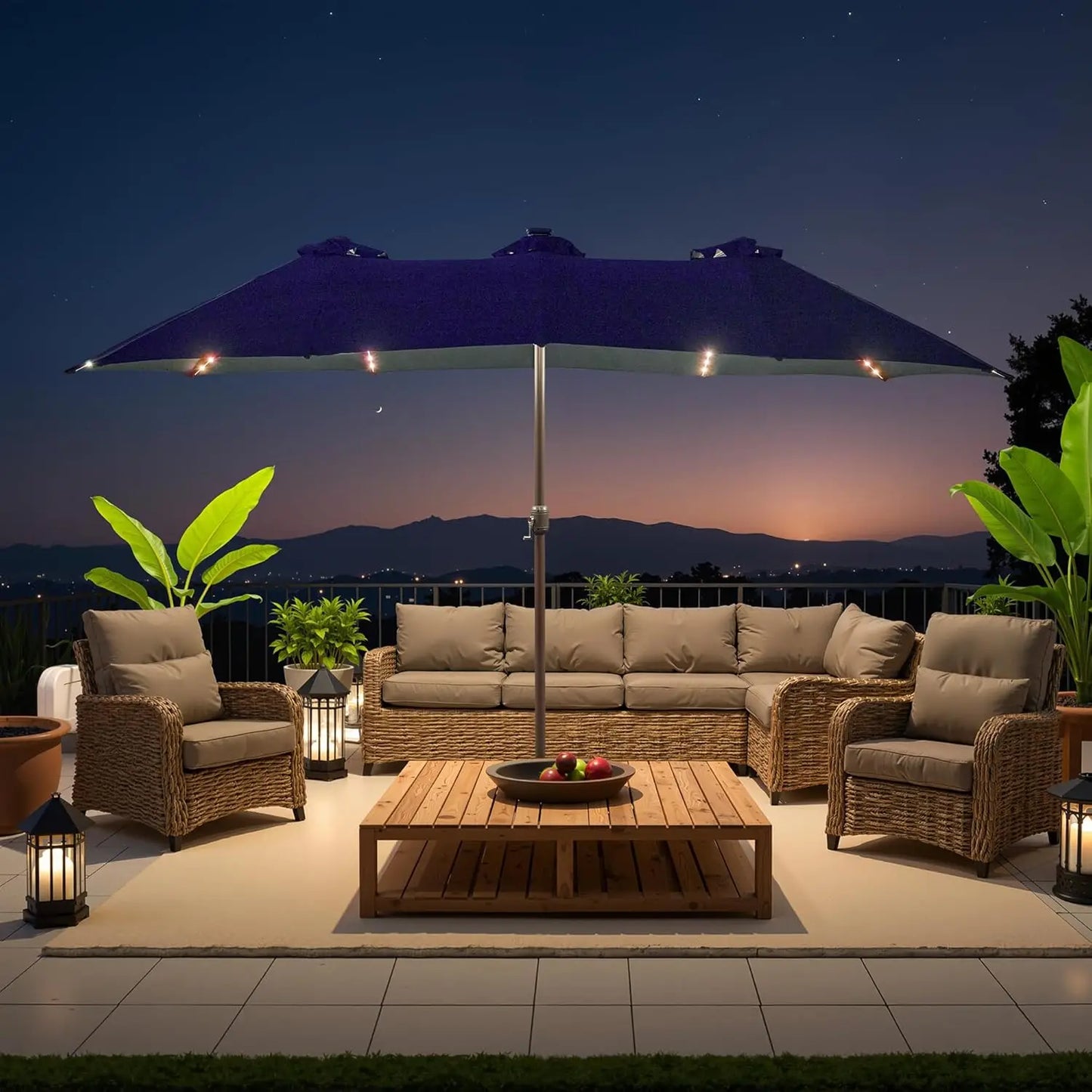 15 ft Large Patio Umbrella with Color Changing Lights,UPF50 Outdoor Table Umbrella with Solar Lights and, Customized