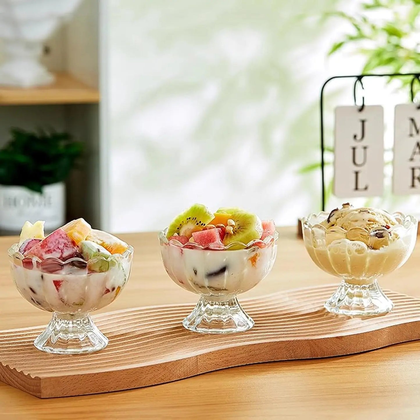 Vintage Glass Dessert Bowls, 5oz Ice Cream Cups for Sundae, Fruit, Pudding & Small Snacks (Set of 6)