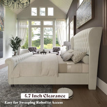 California King Size Platform Bed Frame, with Scroll Wingback Headboard & Footboard, Velvet Upholstered Sleigh Bed