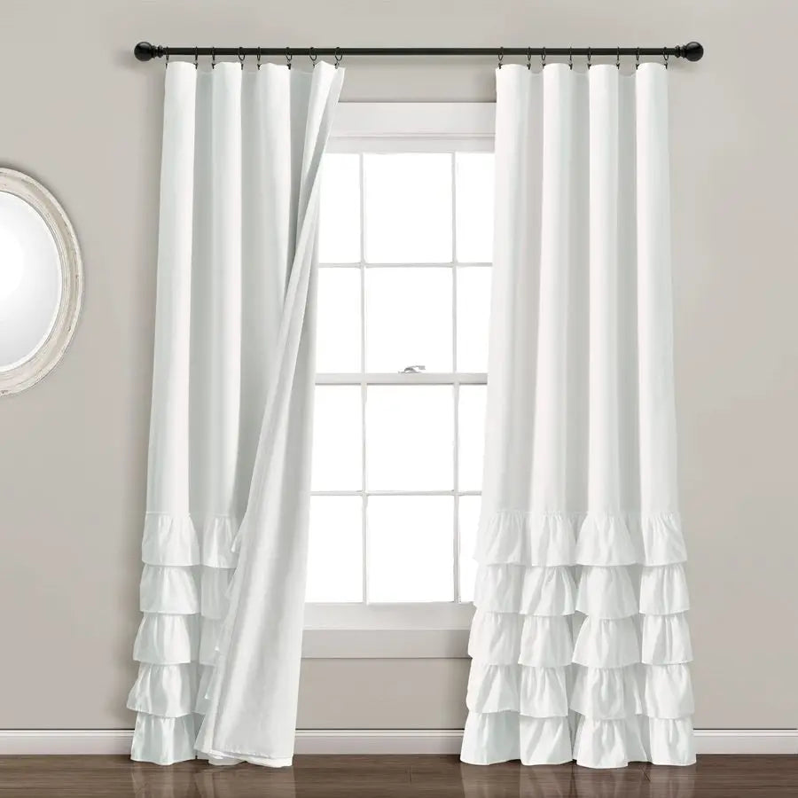 Allison Ruffle 100 Blackout Window Curtain Single 40 W x 84 L White White Blackout Curtains for Bedroom or Nursery Coquette Curt