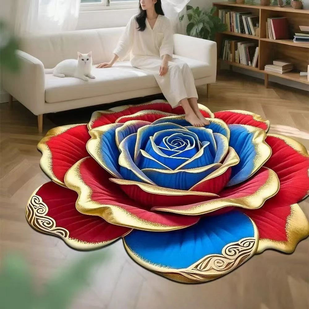 3D Flower Stereoscopic Vision Mat Anti-slip Living Room Decoration Soft Carpet Washable Lounge Rug Waterproof Rugs for Bedroom