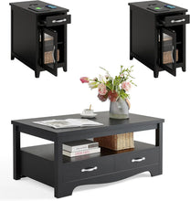 Farmhouse 3 Piece Coffee Table Set With Two End Tables