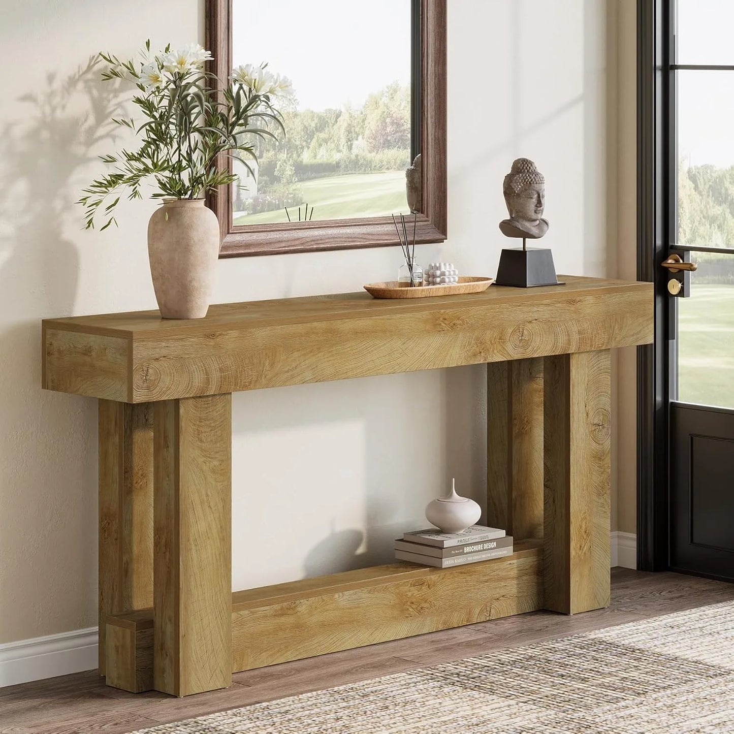 Little Tree Farmhouse Console Table Two Tier Wood Entryway