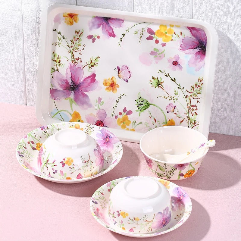 Melamine Tableware Set Elegant Bowls and Plates for Home Use