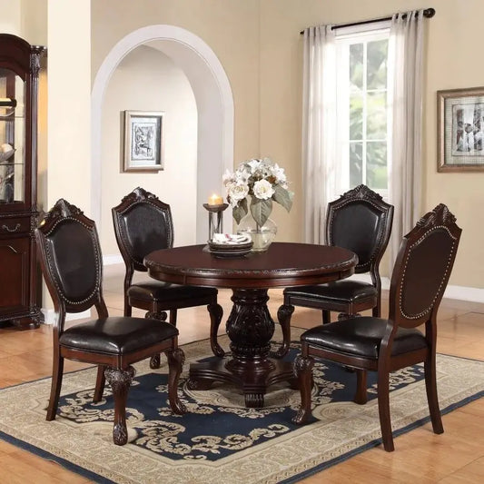Classic 5 Piece Dining Set With Round Table And Chairs