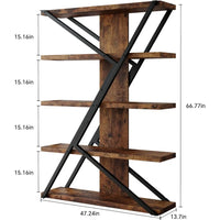 5 Tier Bookshelf, Display Bookshelf with 30mmThickened Board, 47.2 Inch Straight Wide Bookcase with Metal Frame and Woode