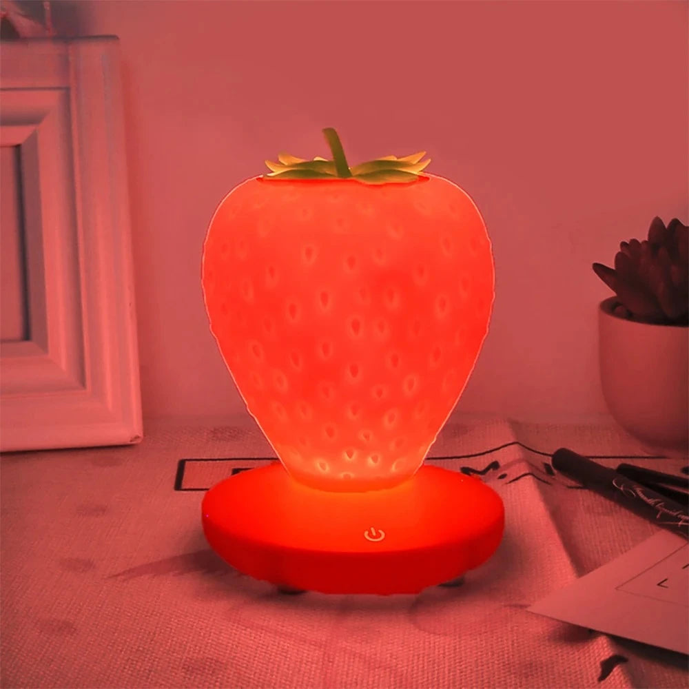 Led Strawberry Lamp Silicone Touch Sensor Usb Rechargeable Dimmable Light