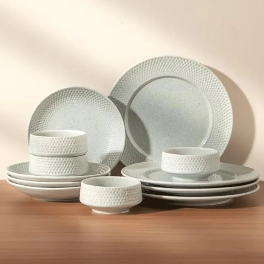 Dinnerware sets plates and bowls sets modern platesCeramic Dinnerware Sets 12 Pieces Porcelain Lightweight Plates Scratch Resis